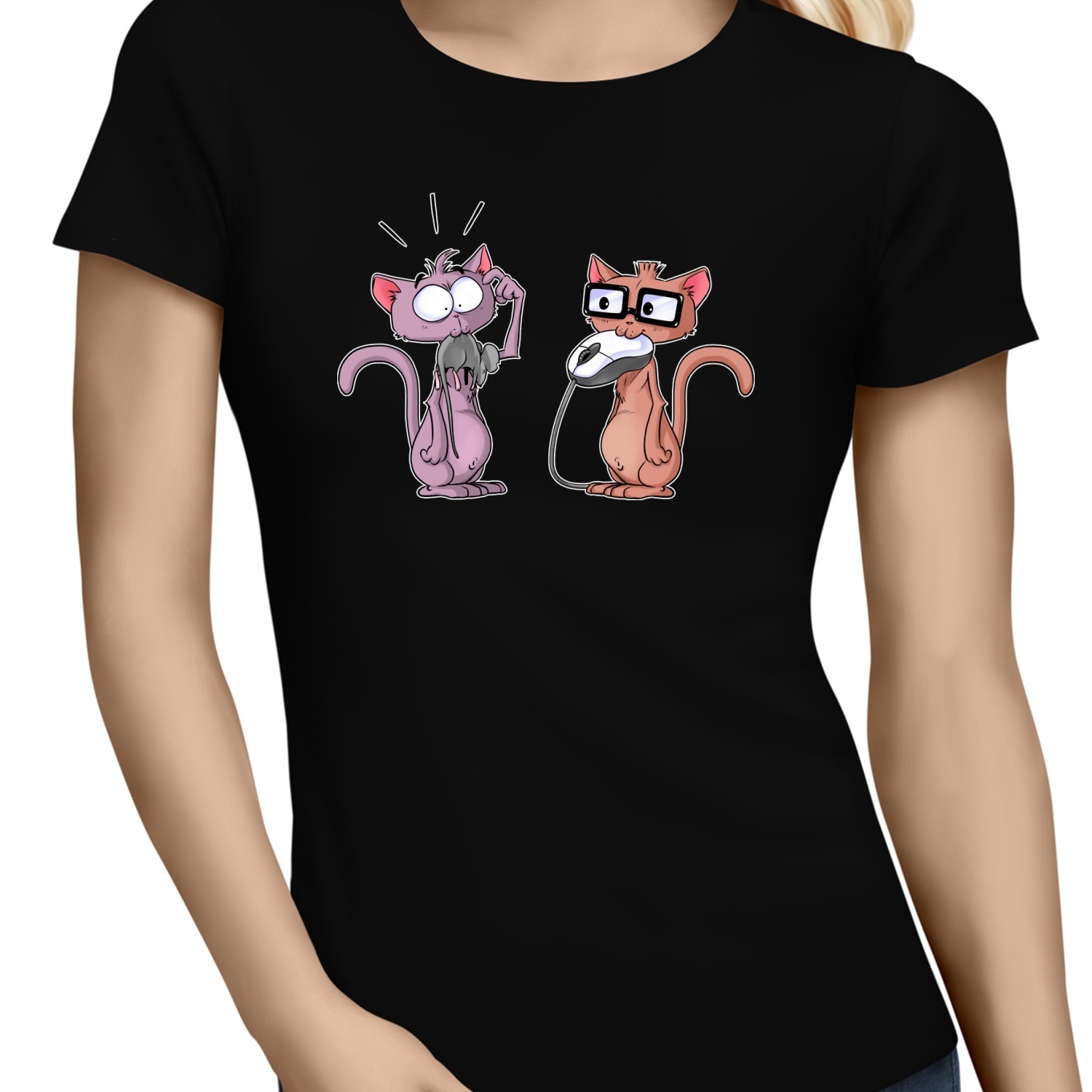 sur T Shirt Humour Geek Cat Chat geek :) T shirt Femme Noir L