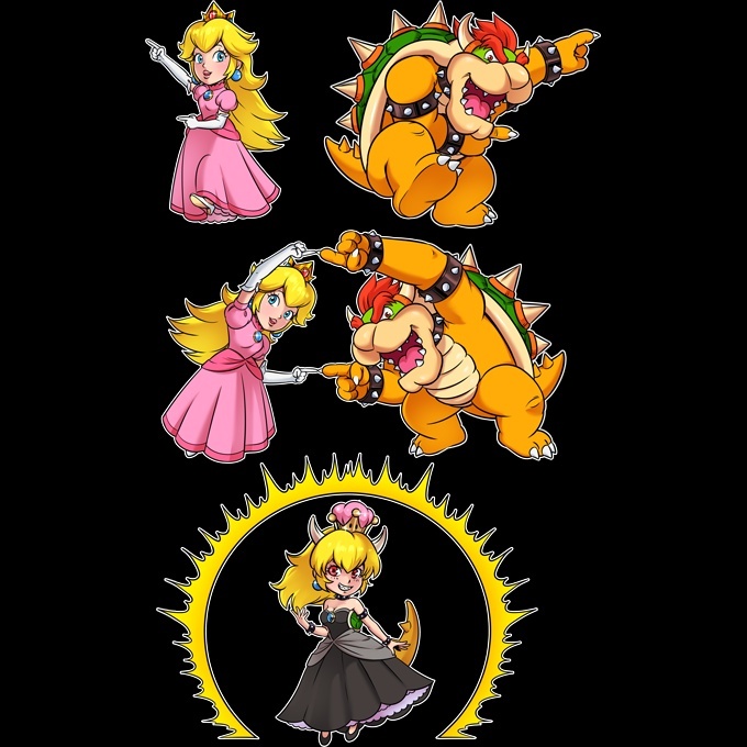 Super Mario Parody Black Long Sleeved Baby Bodysuit Princess Peach And Bowser Aka Bowsette Funny Super Mario Parody High Quality Babygrow Size 1053 Ref 1053