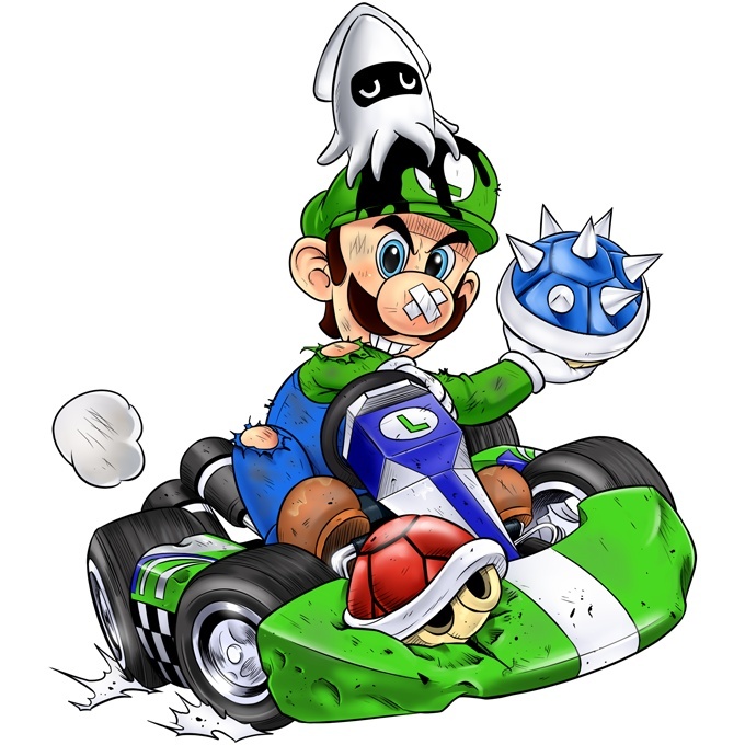 Ref:670 Okiwoki Mario Kart Lustiges Schwarz Tasse Mario Kart Parodie Luigi