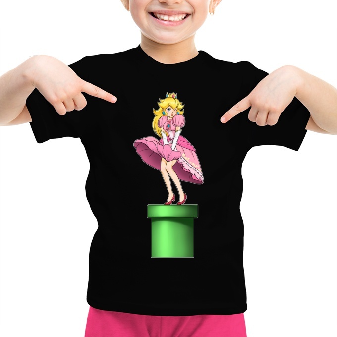 Reactor rodear Aventurero Camiseta de manga corta Negra para Niñas parodia de Super Mario - Princesa  Peach (T-shirt de alta calidad en la talla 816 - impresa en Francia - Réf :  816)
