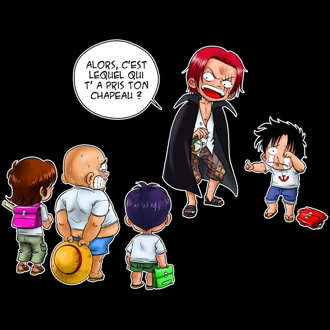 Sweat-shirt à Capuche Enfant Noir parodie One Piece - Luffy et Shanks -  C'est lui ! (Sweatshirt à capuche de qualité supérieure - imprimé en France)