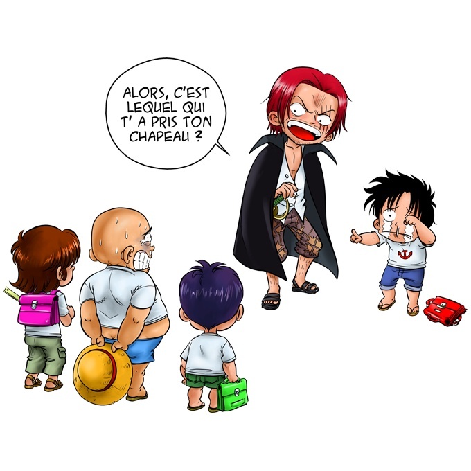 T-shirt Enfant Fille Noir parodie One Piece - Luffy et Shanks - C'est lui !  (T-Shirt enfant de qualité supérieure - imprimé en France)