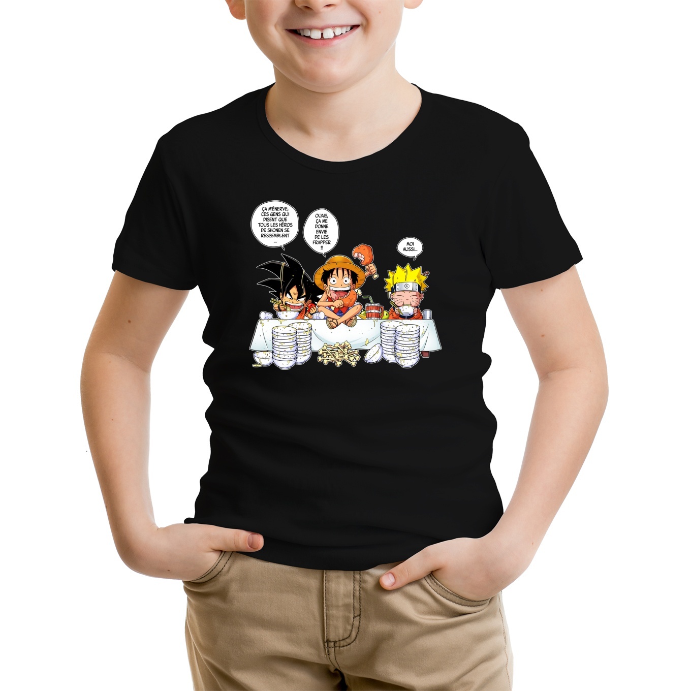 Couché !  T-Shirt Enfant de qualité supérieure - imprimé en France Naruto et Kyubi Le Biju à 9 Queues T-Shirt Enfant Fille Noir Parodie Naruto 