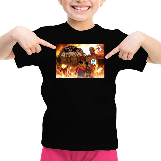 Funny Attack On Titan Girls Kids T Shirt Luffy And Kaido Vs Eren And Colossal Titan Attack On Titan Parody Ref1052