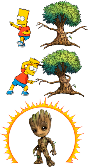 Groot y Bart Simpson