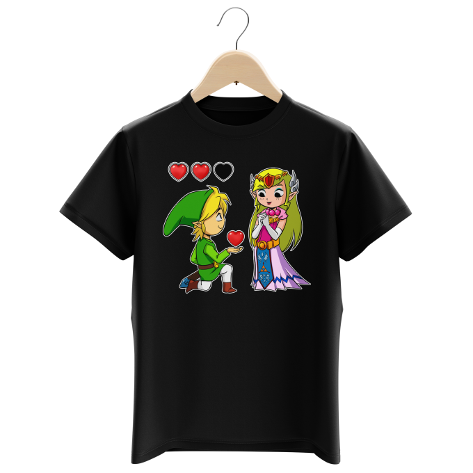 Camiseta Negra de manga corta para Niños - de Zelda - Link y Zelda (T-shirt de alta calidad en la 1000 - impresa en Francia - Réf : 1000)