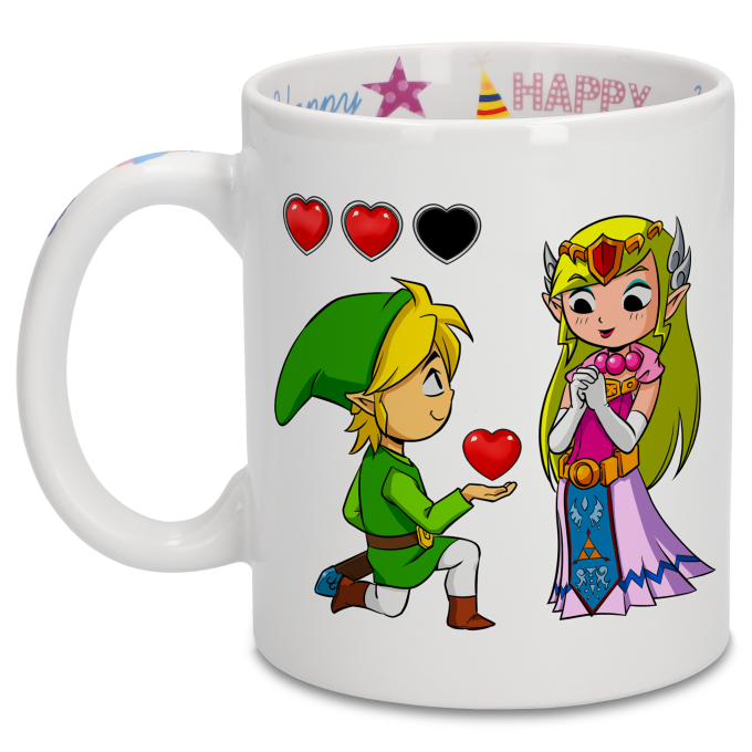 Zelda Parodic Happy Birthday Mug with Designed handle, interior and  exterior - Link and Zelda (Funny Zelda Parody - High Quality Mug - Ref :  1000)