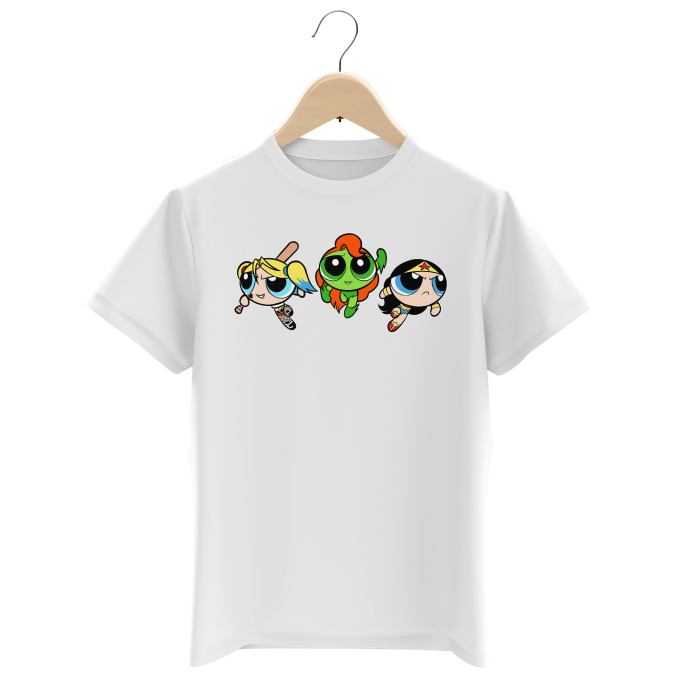 Camisetas Nios Parodias de pelculas Bubbles, Buttercup y Blossom aka Harley Quinn, Mujer Maravilla and Hiedra Venenosa