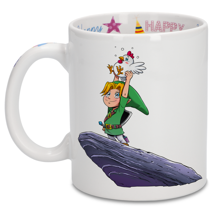 Zelda Parodic Happy Birthday Mug with Designed handle, interior and  exterior - Link and Cucco (Funny Zelda Parody - High Quality Mug - Ref :  1089)