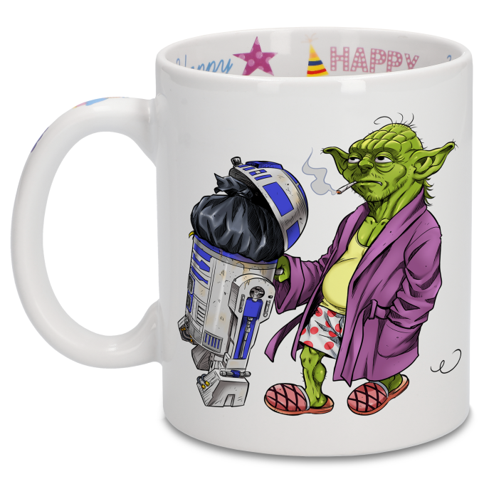 Star Wars Parodic Happy Birthday Mug with Designed handle, interior and  exterior - R2-D2 (Funny Star Wars Parody - High Quality Mug - Ref : 735)