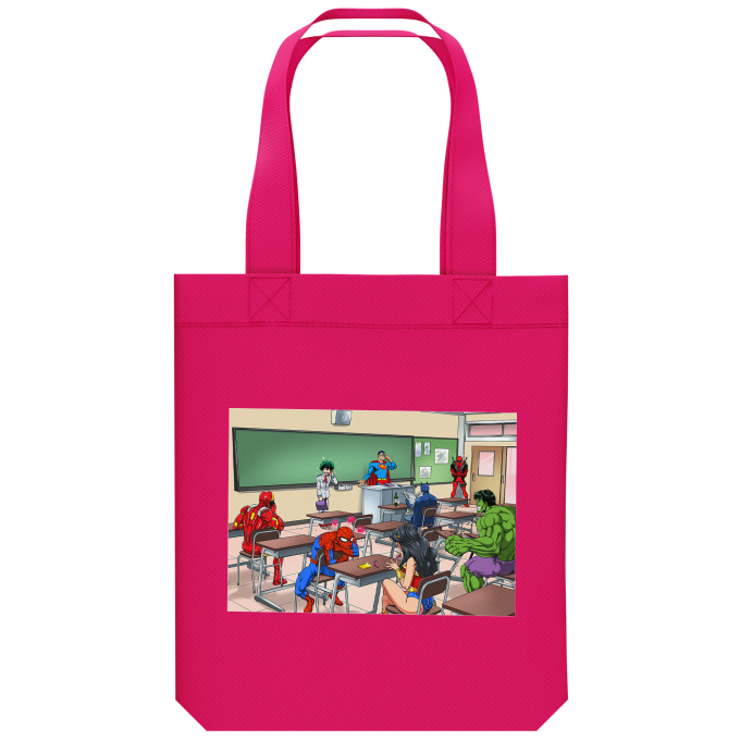 Shopper (Tote Bag) aus Bio-Baumwolle Manga-Parodien Deku mit Deadpool, Superman, Iron Man,  Wonder Woman, Die Spinne, Batman und Hulk