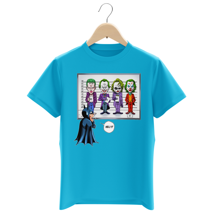 Camiseta Turquesa de manga corta para Niños - parodia de Batman - Batman,  El Joker (Jared Letho, Jack Nicholson y Heath Ledger und Joaquin Phoenix)  (T-shirt de alta calidad en la talla