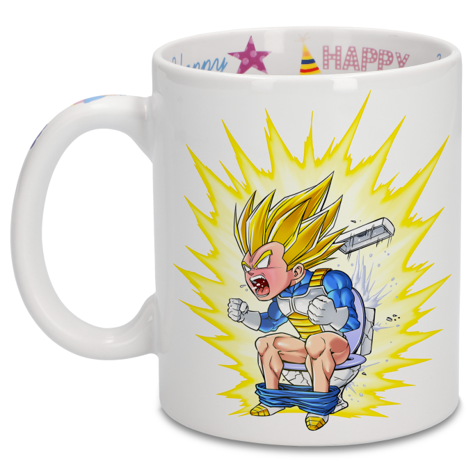Dragon Ball Super Parodic Happy Birthday Mug with Designed handle, interior  and exterior - Vegeta Super Saiyajin (Funny Dragon Ball Super Parody - High  Quality Mug - Ref : 1193)