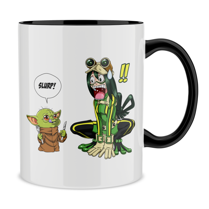 Star Wars Parodic Mug with Red handle and Red interior - Tsuyu Asui aka  Froppy and Grogu aka Baby Yoda (Funny Star Wars Parody - High Quality Mug -  Ref : 1211)