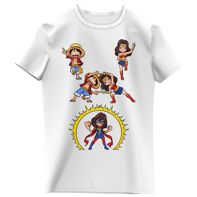 One Piece Parody White Girls Kids T Shirt Luffy Wonder Woman And Kamala Aka Miss Marvel Funny One Piece Parody High Quality T Shirt Size 1257 Ref 1257