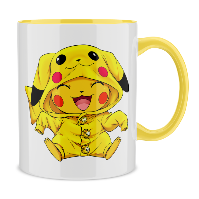 Tazza con maniglia e interno colorato (Giallo dorato) - Parodia Pokémon -  Pikachu (Tazza di qualità premium - Stampata in Francia - Rif : 1272)