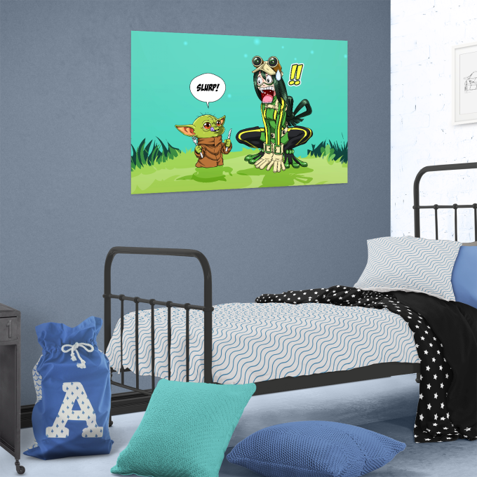 Posters Parodie di Manga Tsuyu Asui aka Froppy e Grogu aka Baby Yoda