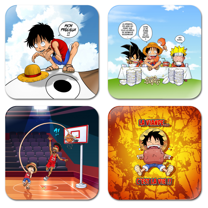 Pack de 4 Sous-bocks (sous-verre) Parodie One Piece