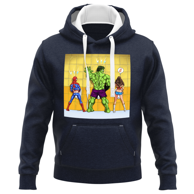 Sudadera con capucha PREMIUM Turquesa parodia de El Increíble Hulk - Mujer Maravilla y Increíble Hulk und Hombre Araña con capucha de PREMIUM calidad en la 1047 - impresa