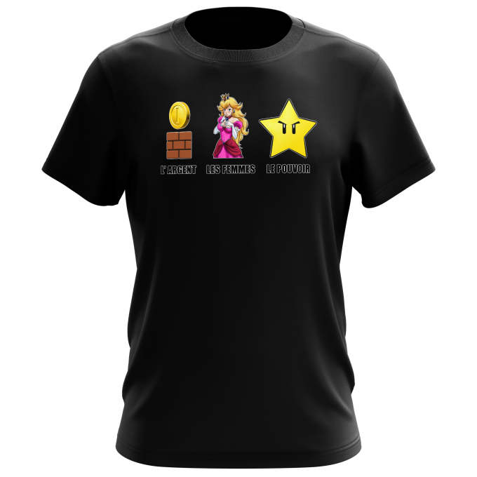 T-shirts Hommes Parodies Jeux Vidéo Argent, Femmes et Pouvoir !