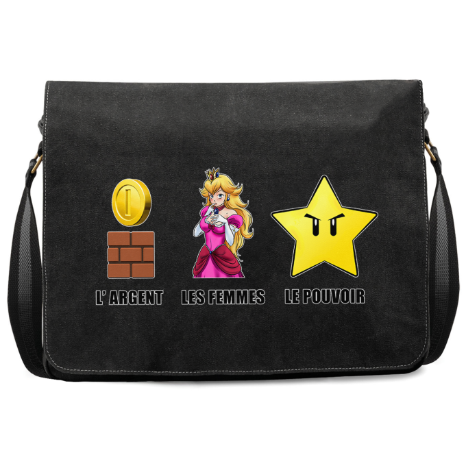 Sac à Bandoulière Premium Parodies Jeux Vidéo Argent, Femmes et Pouvoir !
