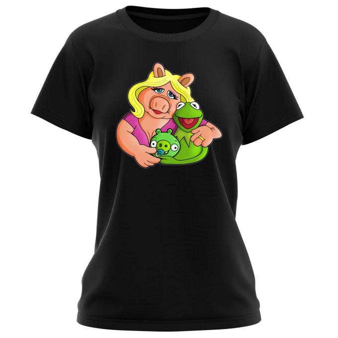 Magliette per Donne Videogiochi Parodie Angry Birds, Kermit e Peggy