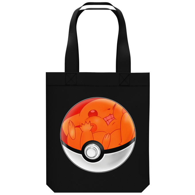 Shopper (Tote Bag) aus Bio-Baumwolle Videospiel-Parodien Das Pokeball auf Pikachu