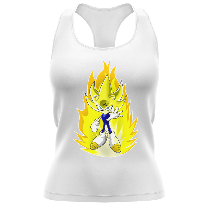Camiseta de tirantes Blanca para Mujer parodia de Dragon Ball Z -DBZ -  Super Sonic X Son Goku 3 (Camiseta de tirantes de alta calidad en la talla  462 - impresa en Francia - Réf : 462)