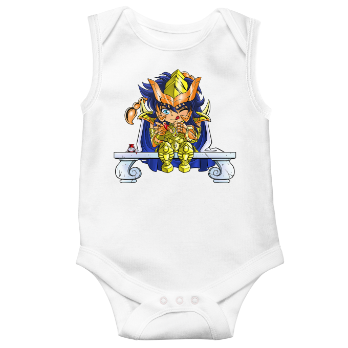 Knights of the Zodiac - Saint Seiya Parody Black Sleeveless Baby Bodysuits  - Gold Saint Scorpio Milo (Funny Knights of the Zodiac - Saint Seiya Parody  - High Quality Babygrow - Size 492 - Ref : 492)