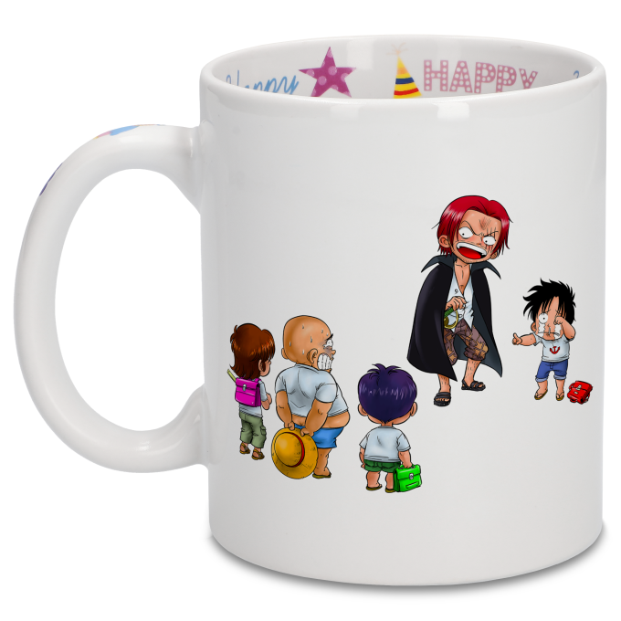 Taza de cumpleaños con impresión en el asa, en el interior y en el exterior  - Parodia de One Piece - Luffy y Shanks El Pelirrojo (Taza de primera  calidad - impresa