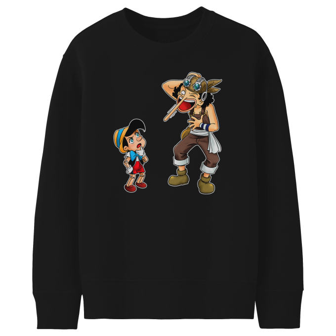 One Piece Parody Black Kids Sweater Usopp And Piniocchio Funny One Piece Parody High Quality Pullover Size 681 Ref 681