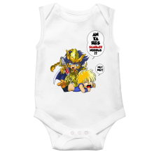 Knights of the Zodiac - Saint Seiya Parody White Sleeveless Baby Bodysuits  - Gold Saint Scorpio Milo (Funny Knights of the Zodiac - Saint Seiya Parody  - High Quality Babygrow - Size 731 - Ref : 731)