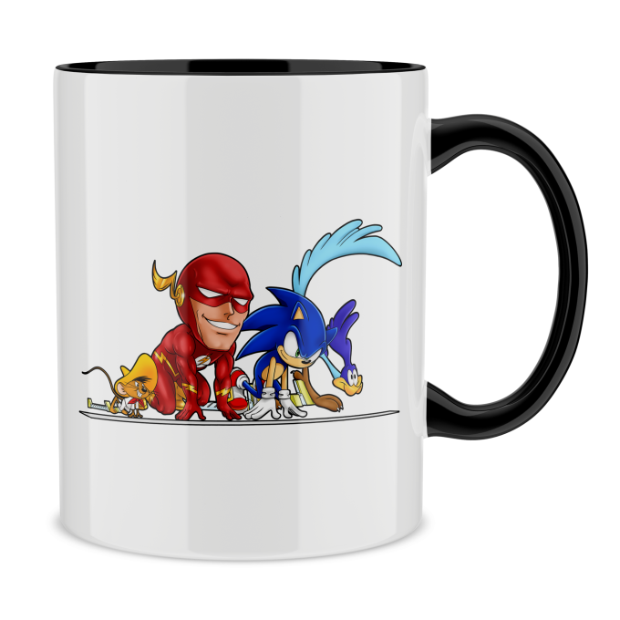 Flash Parodic Mug with Blue handle and Blue interior - Flash, Sonic,  Roadrunner and Speedy Gonzales (Funny Flash Parody - High Quality Mug - Ref  : 769)