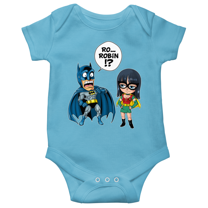 One Piece Parody Blue Short-sleeved baby bodysuit (Boys) - Batman and Robin  (Funny One Piece Parody - High Quality Babygrow - Size 831 - Ref : 831)