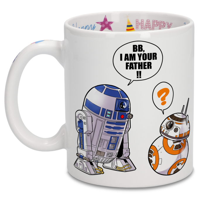 Star Wars Parodic Happy Birthday Mug with Designed handle, interior and  exterior - R2-D2 (Funny Star Wars Parody - High Quality Mug - Ref : 735)