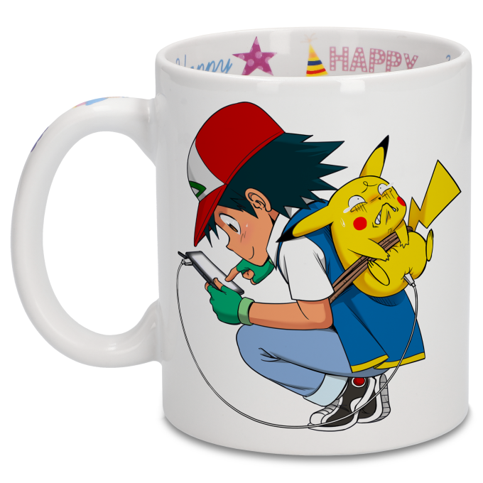 Tazza di compleanno con stampa sul manico, interno ed esterno - Parodia  Pokémon - Pikachu (Tazza di qualità premium - Stampata in Francia - Rif :  882)
