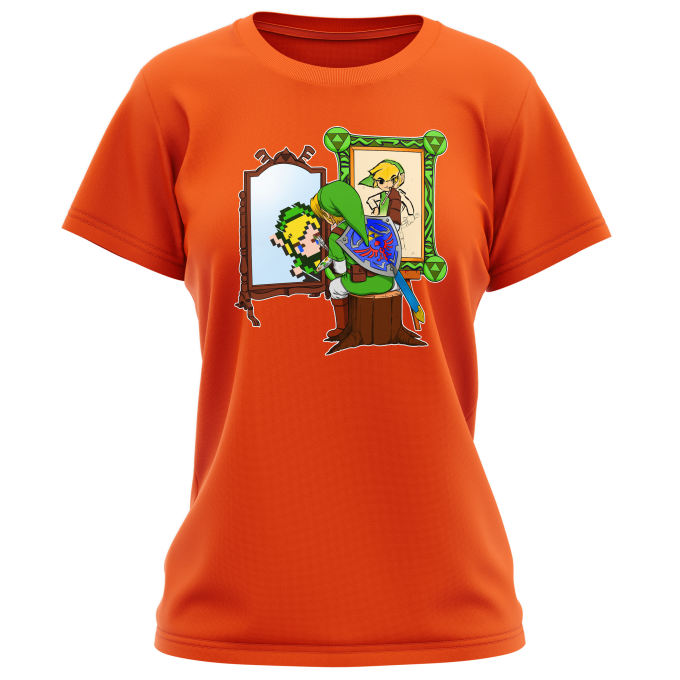 Zelda Parody Orange Women's T-shirt - Link Self Portrait - Norman Rockwell  style (Funny Zelda Parody - High Quality T-shirt - Size 999 - Ref : 999)