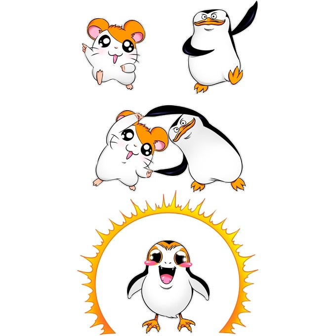 Muurstickers Filmparodien Porg van Star Wars en Penguins of Madagascar en Hamtaro