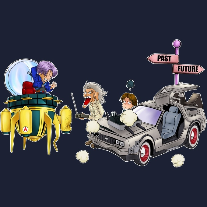 Sudaderas con capucha PREMIUM Parodias de manga Trunks,Doc Brown y Marty MacFly